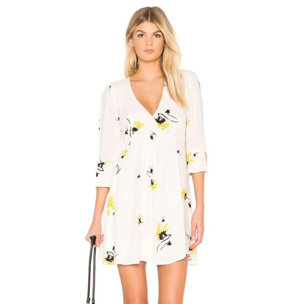Free People Time On My Side Floral Wrap Mini Dress in White